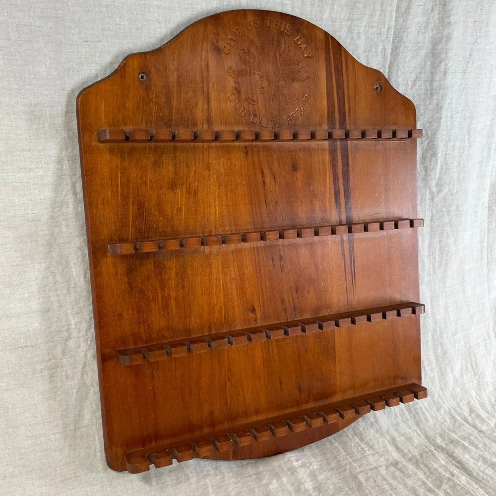 Vintage Wooden Spoon Rack Our Daily Bread Carved Wheat Cottage Kitchen Decor